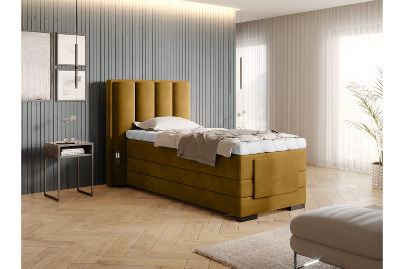 Banti Justerbar Kontinentalseng 90x200 cm - Gul - Regulerbar seng