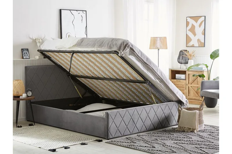 Rochefort Oppbevaringsseng 140x200 cm - Fløyel/Grå - Møbler - Senger - Sengeramme & sengestamme