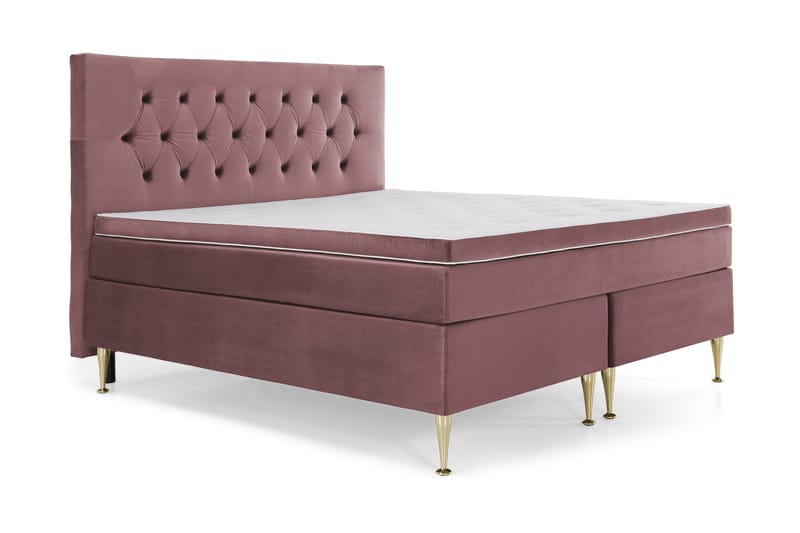 Royal Velvet komplett sengepakke 160x200 cm - Rosa med høye gullben - Møbler - Senger - Kontinentalsenger