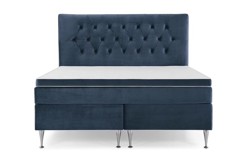 Royal Velvet Komplett Sengepakke 180x200 - Mørkeblå Fløyel/Høye Sølvben - Dobbeltsenger - Komplett sengepakke - Kontinentalsenger