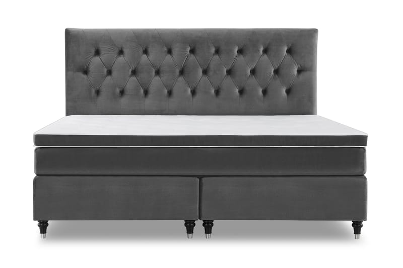 Royal Velvet Komplett Sengepakke 210x210 cm, Mørkegrå Fløyel/Dreide Ben