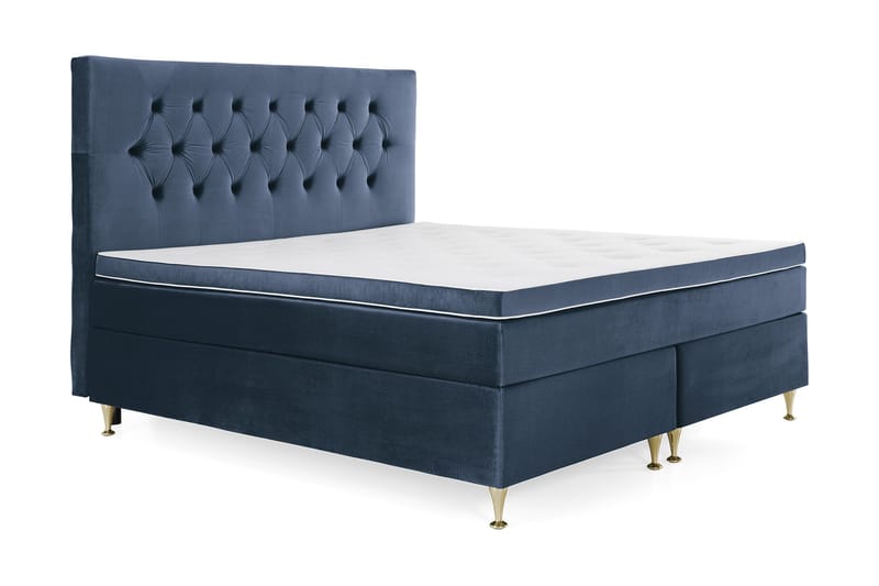 Royal Velvet Kontinentalseng 160x200 cm - Mørkeblå Fløyel/Lave Gullben - Møbler - Senger - Komplett sengepakke