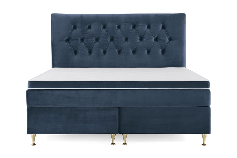 Royal Velvet Kontinentalseng 160x200 cm - Mørkeblå Fløyel/Lave Gullben - Møbler - Senger - Komplett sengepakke