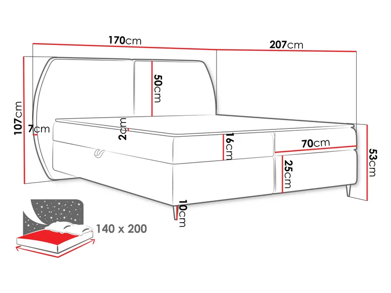 Rynricon Sengepakke Kontinentalseng 140x200 cm - Grå - Møbler - Senger - Komplett sengepakke