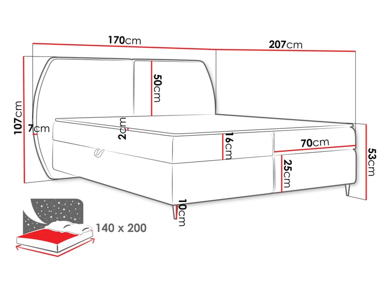 Rynricon Sengepakke Kontinentalseng 140x200 cm - Hvit - Møbler - Senger - Komplett sengepakke