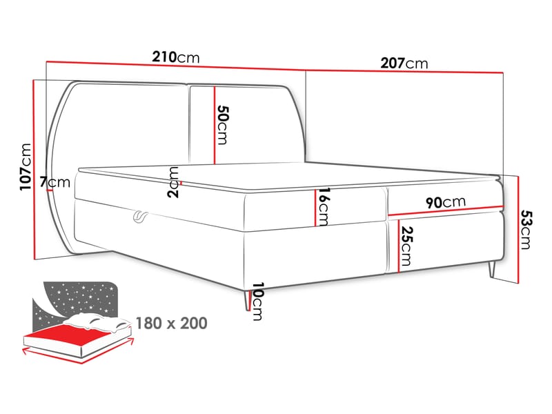 Rynricon Sengepakke Kontinentalseng 180x200 cm - Hvit - Møbler - Senger - Komplett sengepakke