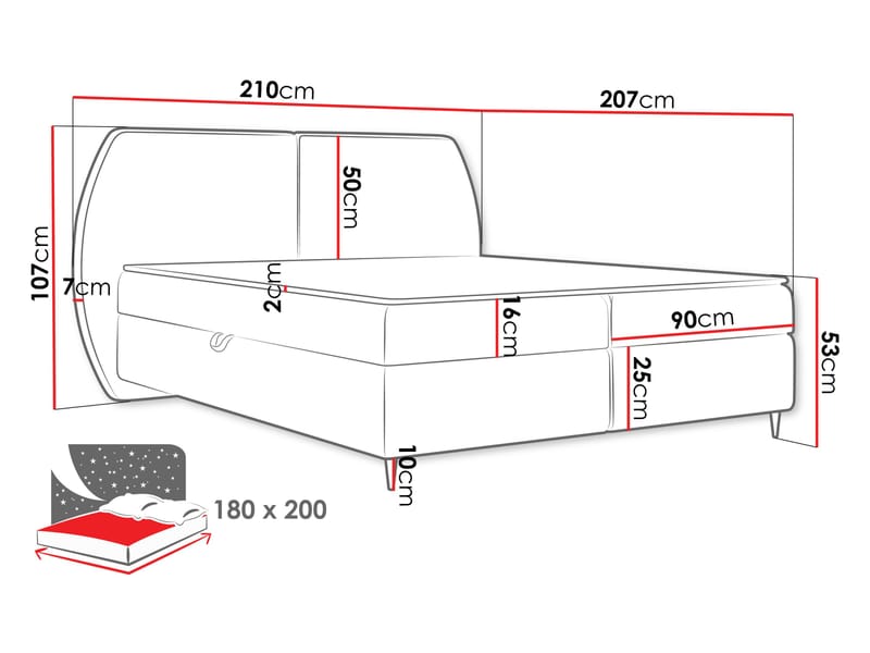 Rynricon Sengepakke Kontinentalseng 180x200 cm - Hvit - Møbler - Senger - Komplett sengepakke