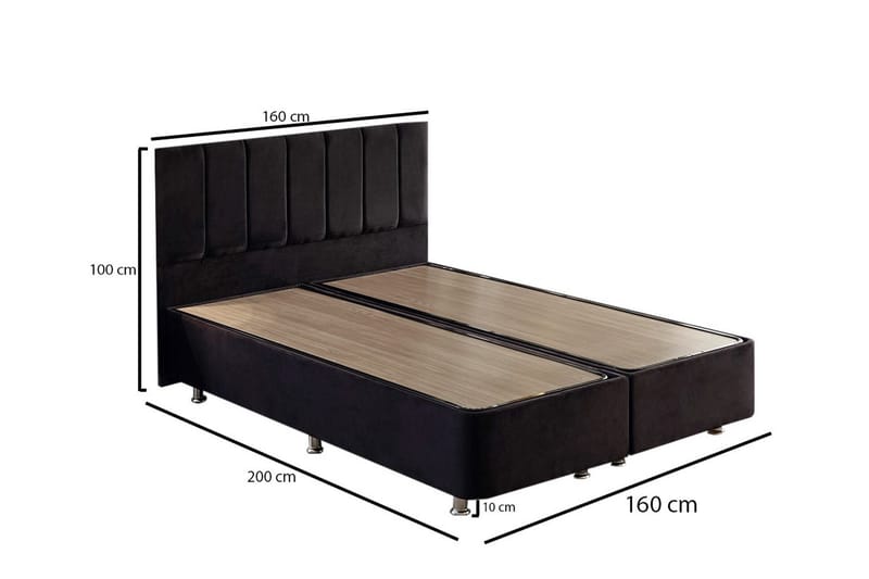 Ryntham Sengeramme Dobbel med Sengegavl 160x200 cm - Svart - Møbler - Senger - Sengeramme & sengestamme