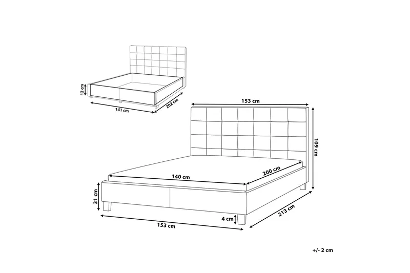 Sandrick Kontinentalseng med Oppbevaring 140x200 - Grå - Møbler - Senger - Sengeramme & sengestamme