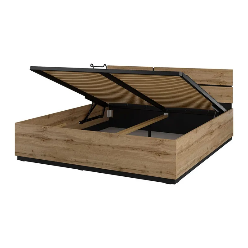Seng Cross S med oppfellbar oppbevaring - 180 cm, Wotan eik - Møbler - Senger - Sengeramme & sengestamme