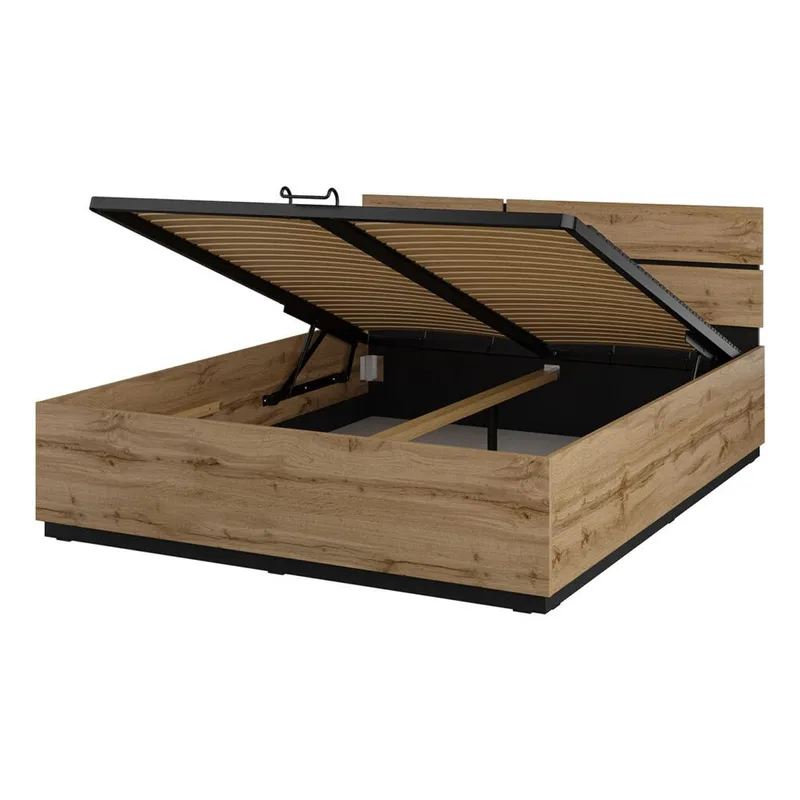 Seng Cross S med oppløftbar lagring - 160 cm, Wotan eik - Møbler - Senger - Sengeramme & sengestamme