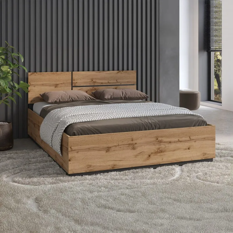 Seng Cross S med oppløftbar lagring - 160 cm, Wotan eik - Møbler - Senger - Sengeramme & sengestamme