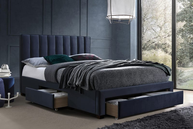 Seng GRACE med skuffer uten madrass 160x200cm Blå - Sengeramme & sengestamme