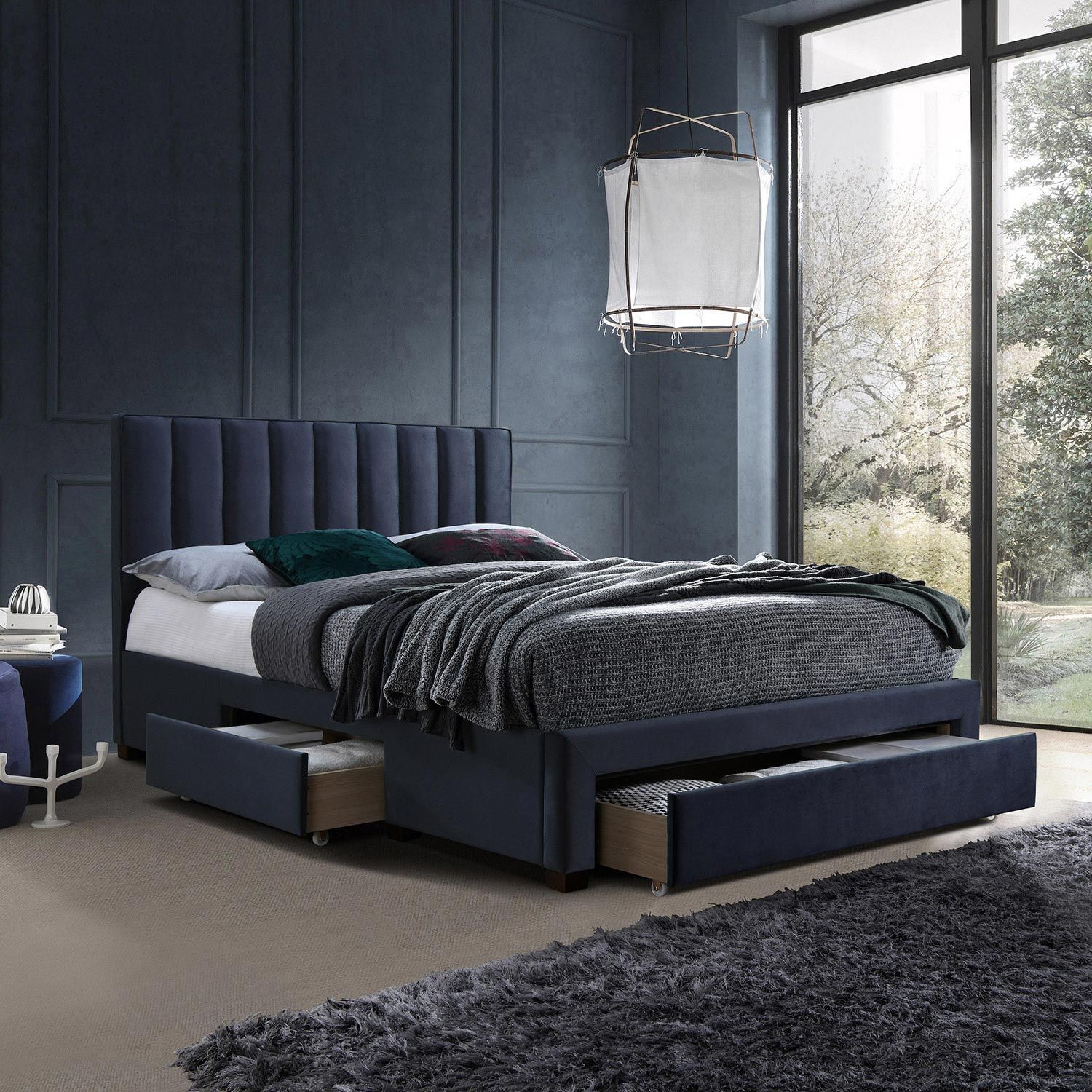Seng HOME4YOU Grace med madrass Harmony Duo Season 160x200 cm 110x40xh74 cm, melamin med eikebark - Blå