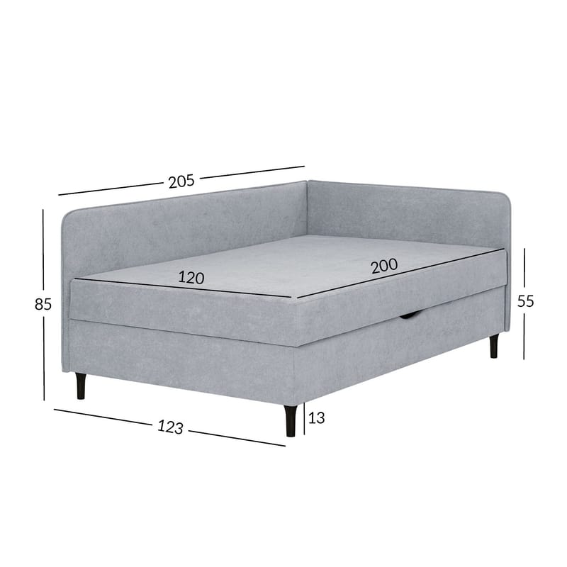 Seng HOME4YOU Henriette 120x200 cm, med oppbevaring 150x40x74 cm, Melamin med eikebark - Grå - Møbler - Senger - Sengeramme & sengestamme