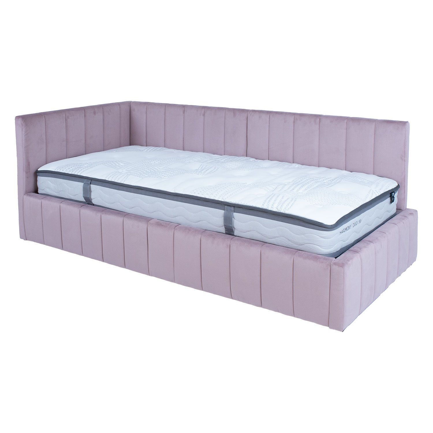 Seng HOME4YOU Jasper 90x200 cm med madrass Harmony Duo 100x40xh140 cm, eik - mauverosa