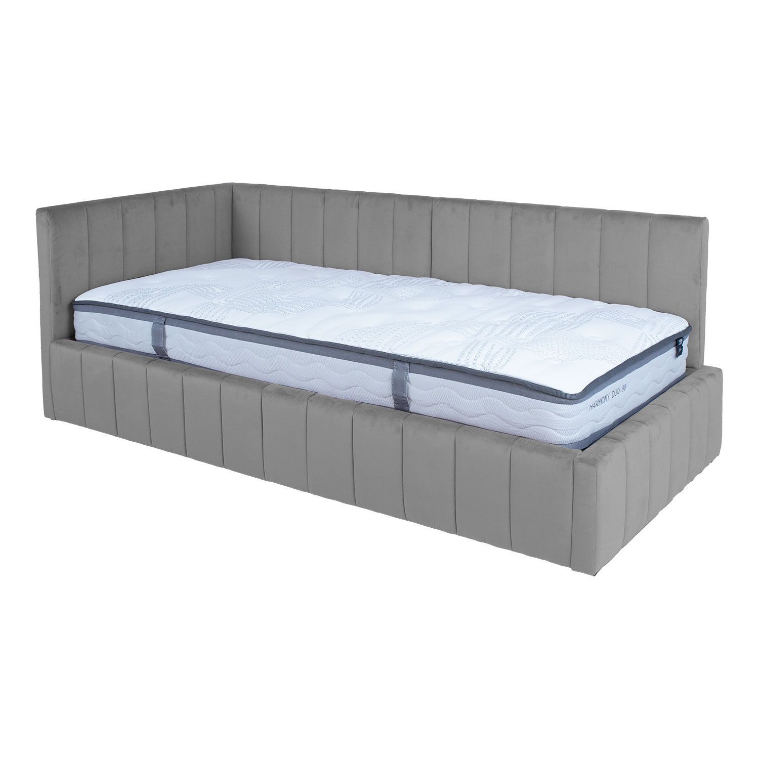 Seng HOME4YOU Jasper 90x200 cm med madrass Harmony Duo 80x40xh85 cm, melamin med eikebark - grå