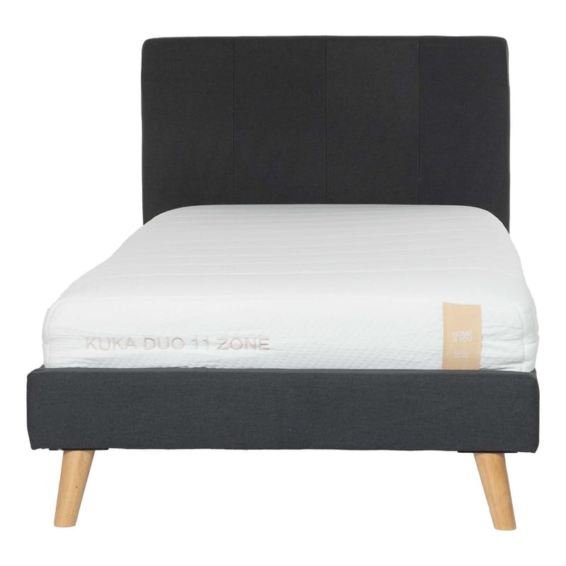 Seng HOME4YOU Juno 90x200 cm med madrass Kukka Duo 11 Zone grå - Grå - Møbler - Senger - Komplett sengepakke