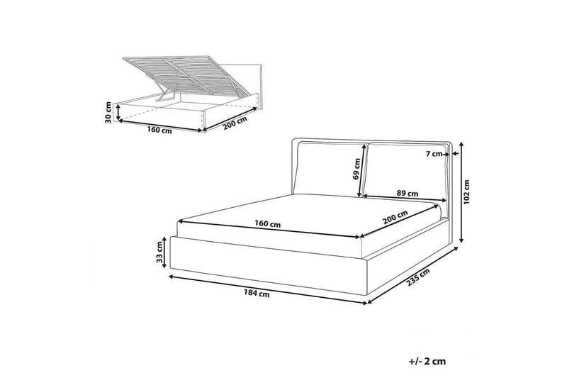 Seng med lagring Bajonna - Grå, 160x200 cm - Møbler - Senger - Sengeramme & sengestamme