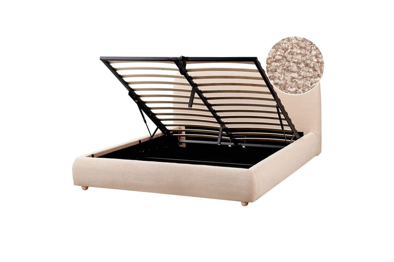 Seng med lagring Blagnac, Beige/Bouclé, 160x200 cm