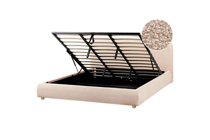 Seng med lagring Blagnac, Beige/Bouclé, 180x200 cm