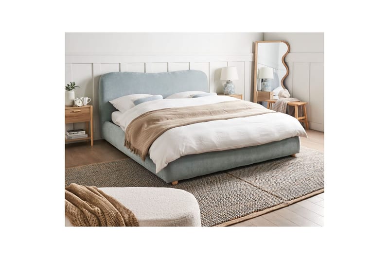 Seng med lagring Blagnac - Blå/Polyester, 160x200 cm - Møbler - Senger - Sengeramme & sengestamme