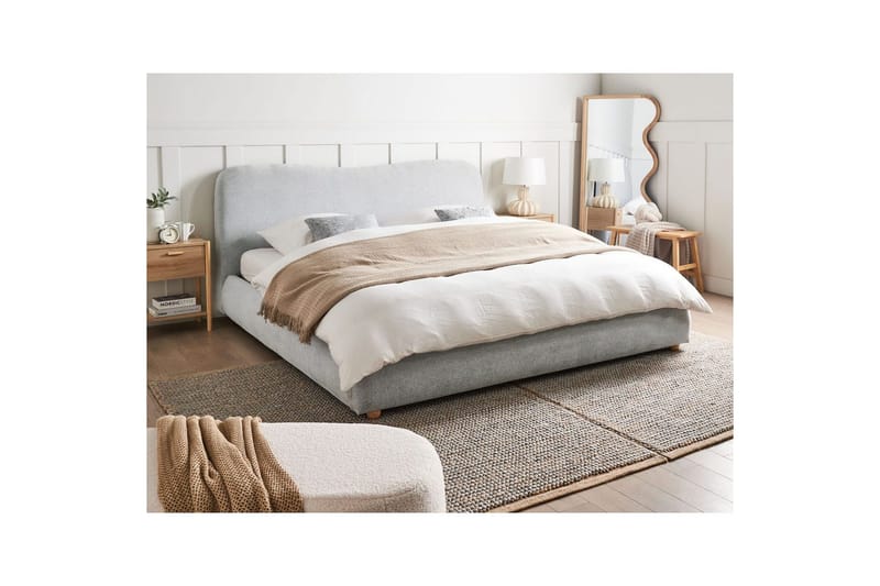 Seng med lagring Blagnac - Grå/Polyester, 180x200 cm - Møbler - Senger - Sengeramme & sengestamme