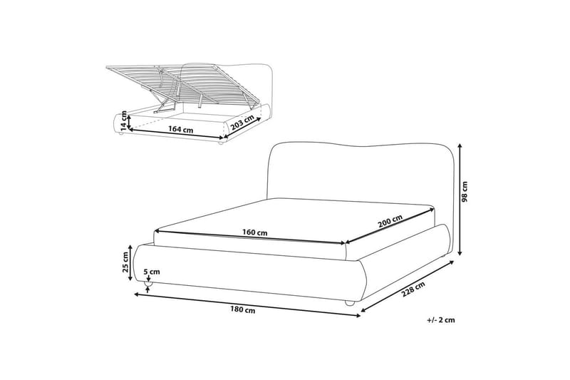 Seng med lagring Blagnac - Lys beige/Bouclé, 160x200 cm - Møbler - Senger - Sengeramme & sengestamme