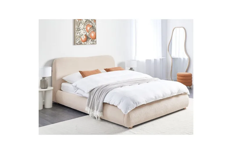 Seng med lagring Blagnac - Lys beige/Bouclé, 160x200 cm - Møbler - Senger - Sengeramme & sengestamme