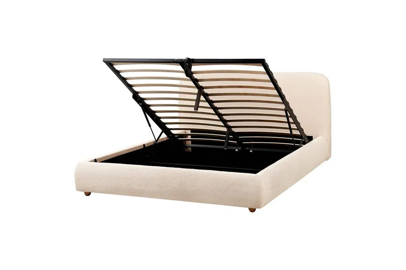 Seng med lagring Blagnac - Lys beige/Bouclé, 160x200 cm - Møbler - Senger - Sengeramme & sengestamme