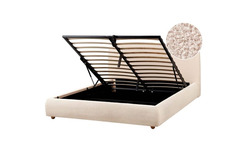 Seng med lagring Blagnac, Lys beige/Bouclé, 160x200 cm