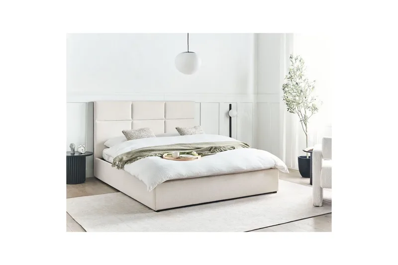 Seng med lagring Lagord - Off-white, Svart, 160x200 cm - Møbler - Senger - Sengeramme & sengestamme