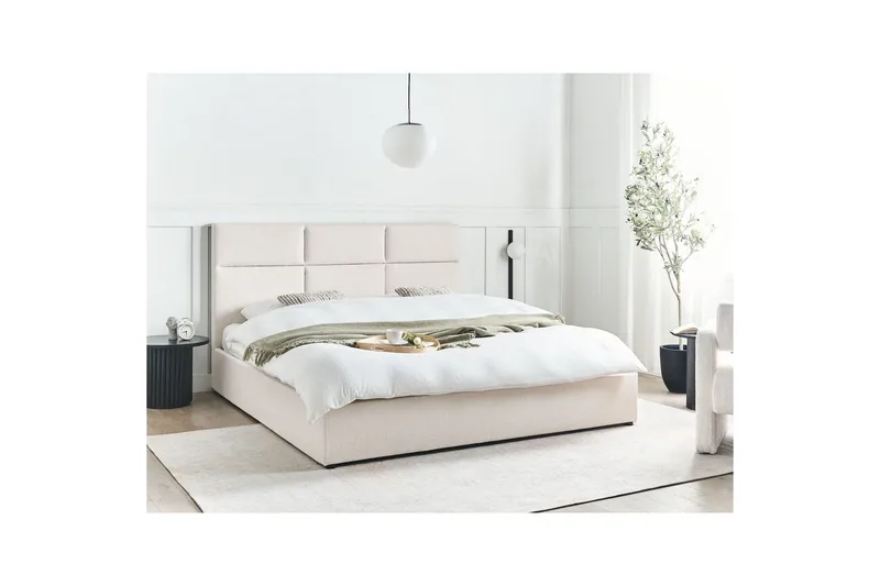 Seng med lagring Lagord - Off-white, Svart, 180x200 cm - Møbler - Senger - Sengeramme & sengestamme