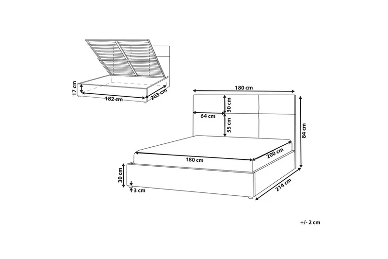Seng med lagring Lagord - Off-white, Svart, 180x200 cm - Møbler - Senger - Sengeramme & sengestamme