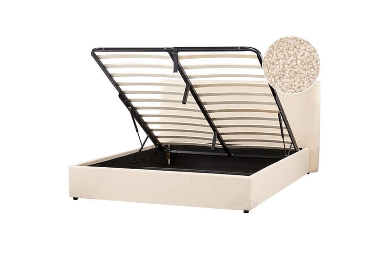 Seng med lagring Lavaur, Beige/Bouclé, 160x200 cm