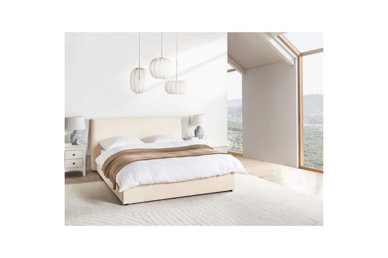 Seng med lagring Lavaur - Beige/Bouclé, 160x200 cm - Møbler - Senger - Sengeramme & sengestamme