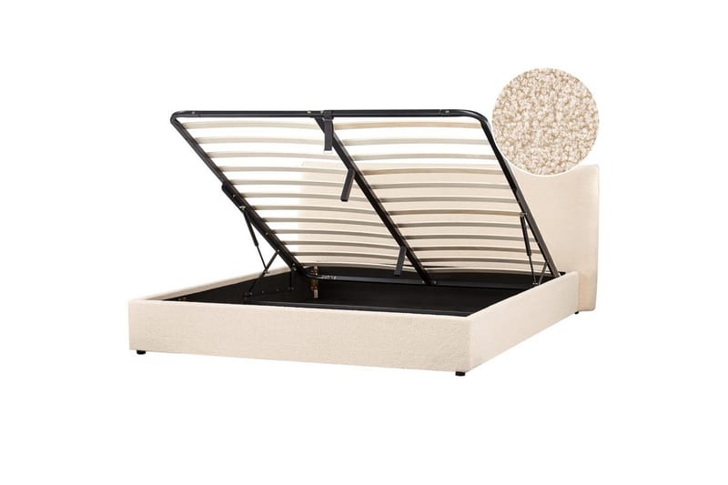 Seng med lagring Lavaur, Beige/Bouclé, 180x200 cm