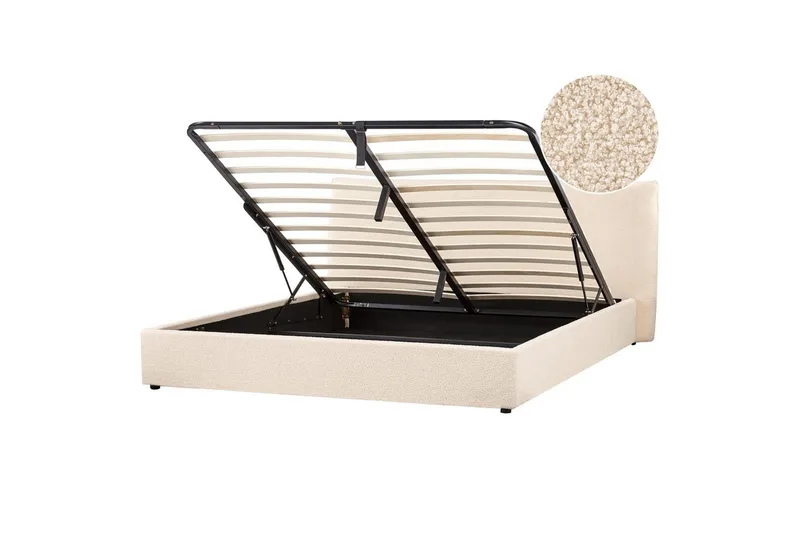 Seng med lagring Lavaur, Beige/Bouclé, 180x200 cm