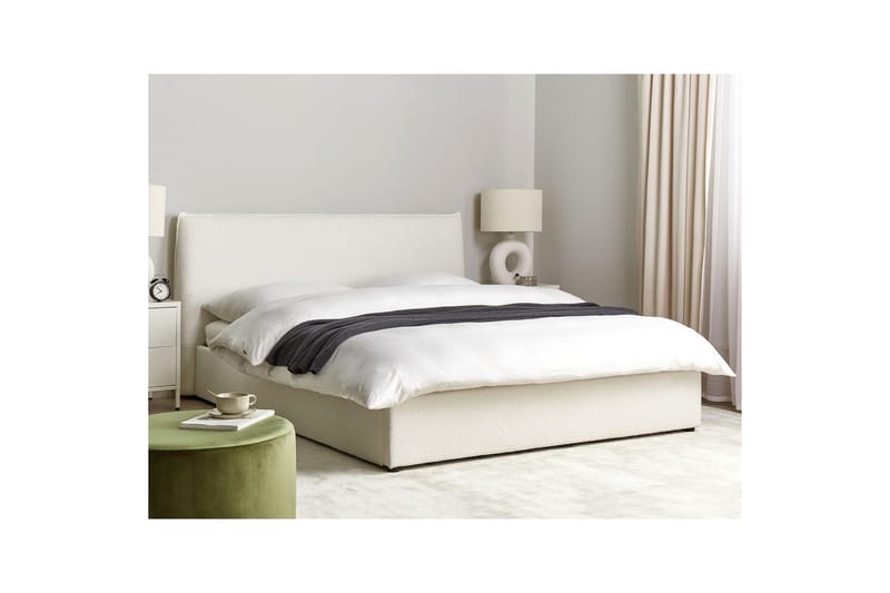 Seng med lagring Lavaur - Hvit/Bouclé, 160x200 cm - Møbler - Senger - Sengeramme & sengestamme