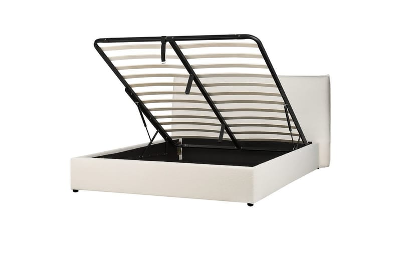 Seng med lagring Lavaur - Hvit/Bouclé, 160x200 cm - Møbler - Senger - Sengeramme & sengestamme