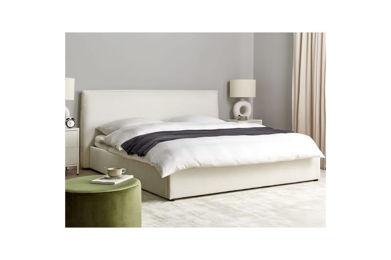 Seng med lagring Lavaur - Hvit/Bouclé, 180x200 cm - Møbler - Senger - Sengeramme & sengestamme