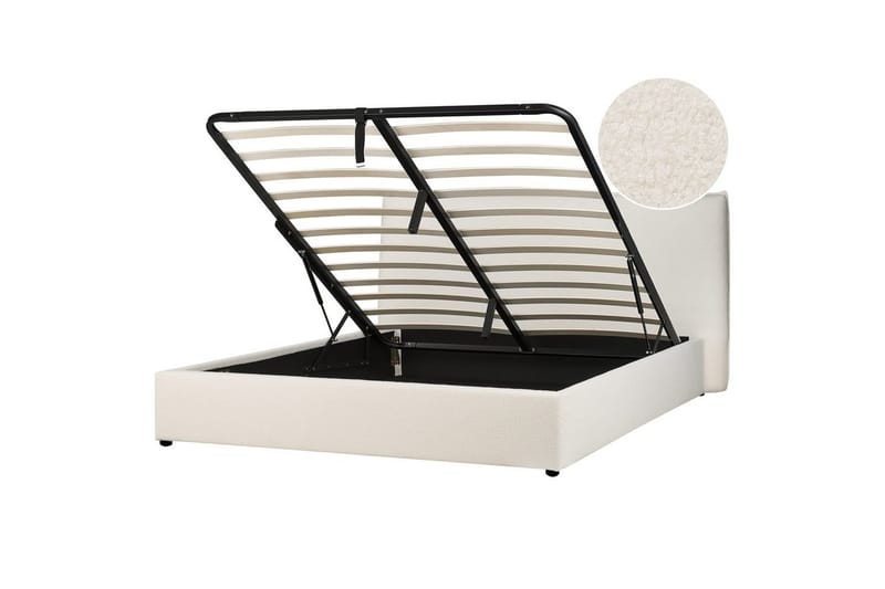 Seng med lagring Lavaur, Hvit/Bouclé, 180x200 cm