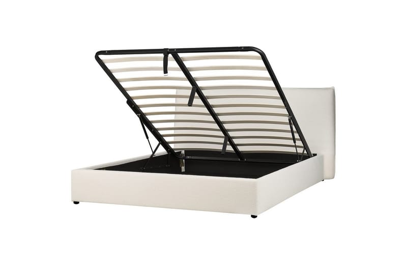 Seng med lagring Lavaur - Hvit/Bouclé, 180x200 cm - Møbler - Senger - Sengeramme & sengestamme