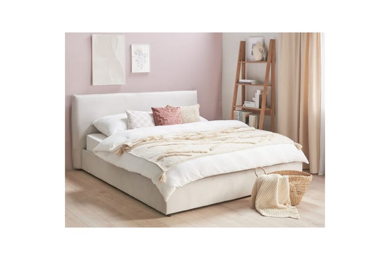 Seng med lagring Lavaur - Hvit/Fløyel, 180x200 cm - Møbler - Senger - Sengeramme & sengestamme