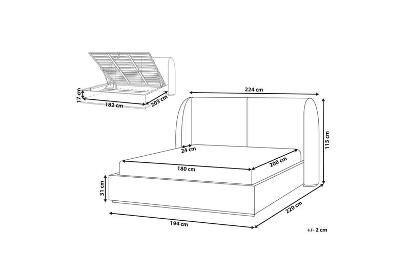 Seng med lagring Monestier - Beige, 180x200 cm - Møbler - Senger - Sengeramme & sengestamme