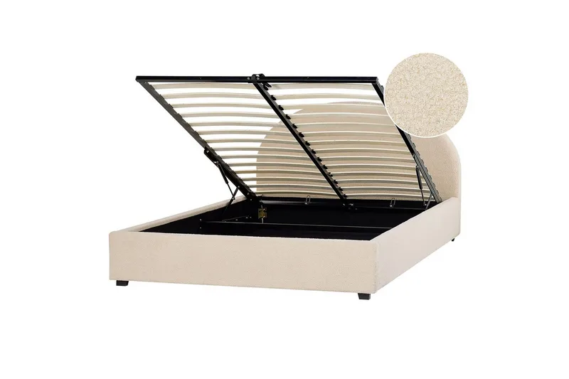 Seng med lagring Vaucluse - Beige/Bouclé, 160x200 cm - Møbler - Senger - Sengeramme & sengestamme
