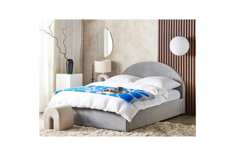 Seng med lagring Vaucluse - Lys grå/Fløyel, Lysegrå/Fløyel, 160x200 cm - Møbler - Senger - Sengeramme & sengestamme