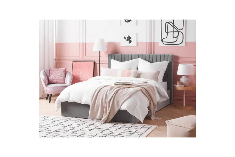 Seng med lagring Vion - Grå, 140x200 cm - Møbler - Senger - Sengeramme & sengestamme