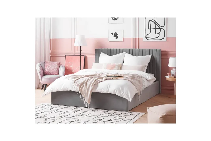 Seng med lagring Vion - Grå, 160x200 cm - Møbler - Senger - Sengeramme & sengestamme