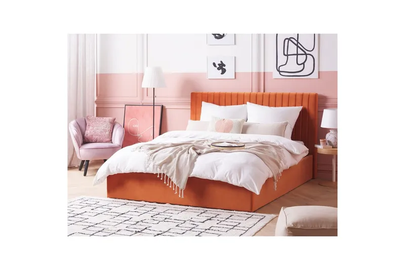 Seng med lagring Vion - Oransje, 160x200 cm - Møbler - Senger - Sengeramme & sengestamme